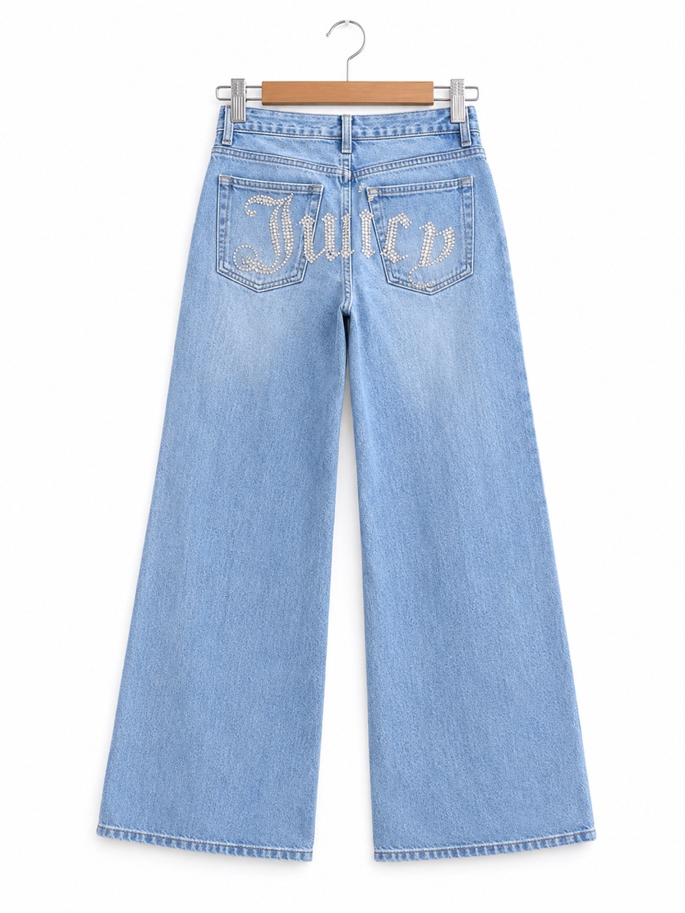 Juicy Couture Rhinestone Logo High Rise Wide Leg Jeans Size 1/25